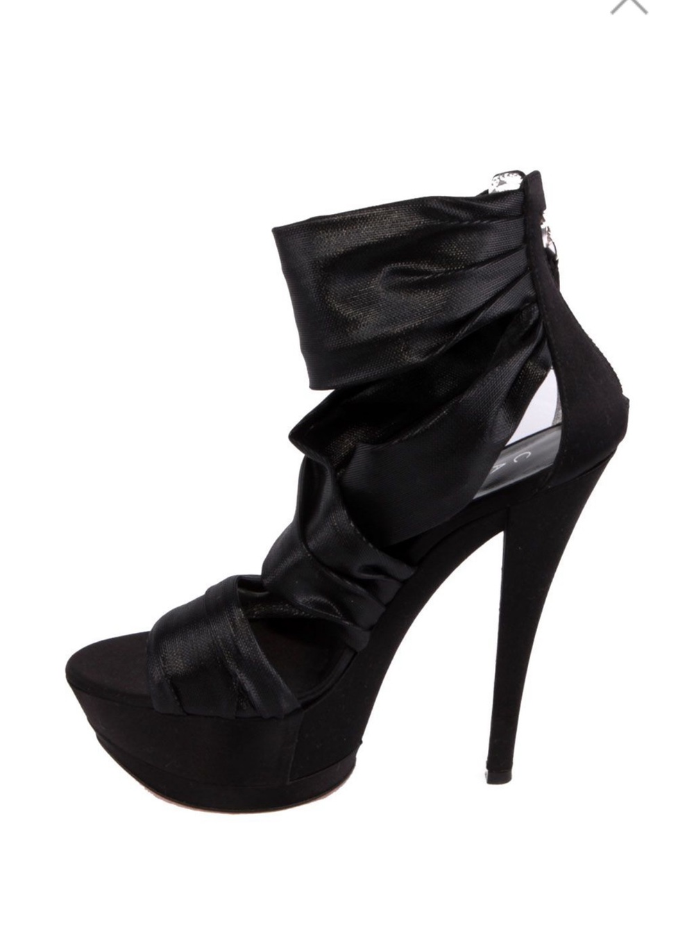 Casadei Black Satin Platform Stiletto Sandals with Back Zipper Detail -size 7